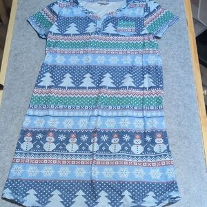 LuLaRoe Kids Nightgown with Snowman and Tree Design